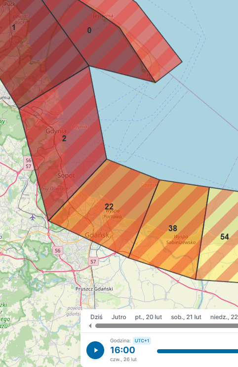 AmberMap showing amber forecast for Baltic coast regions